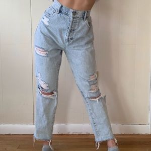 PACSUN High Rise Straight Ripped Button Fly Jeans